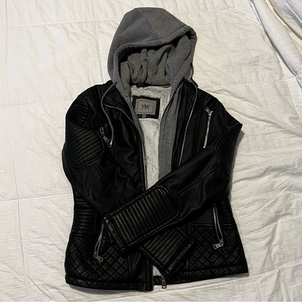 Leather Jacket with Hood